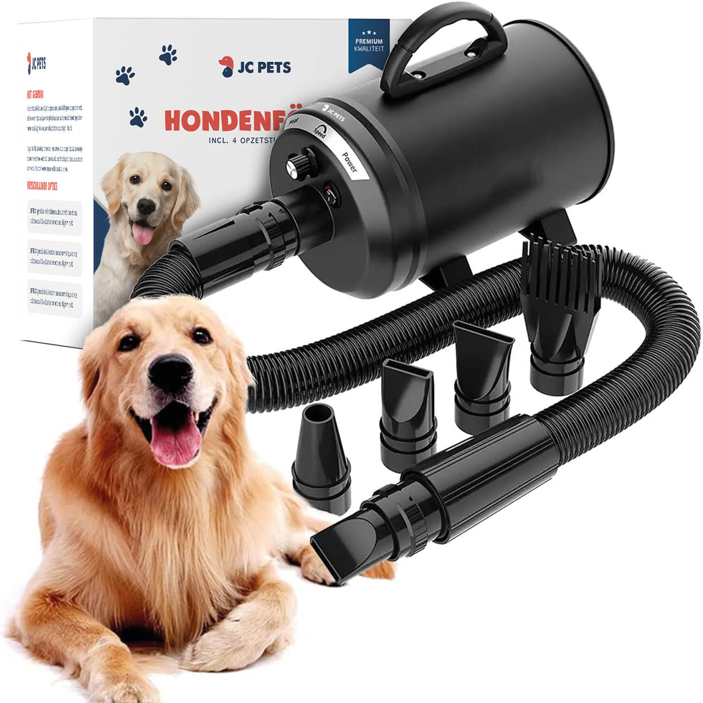 5-in-1 Hondenföhn – 900W, Negatieve Ionen, NTC Temperatuurregeling, Stil En Licht – Voor Honden En Katten